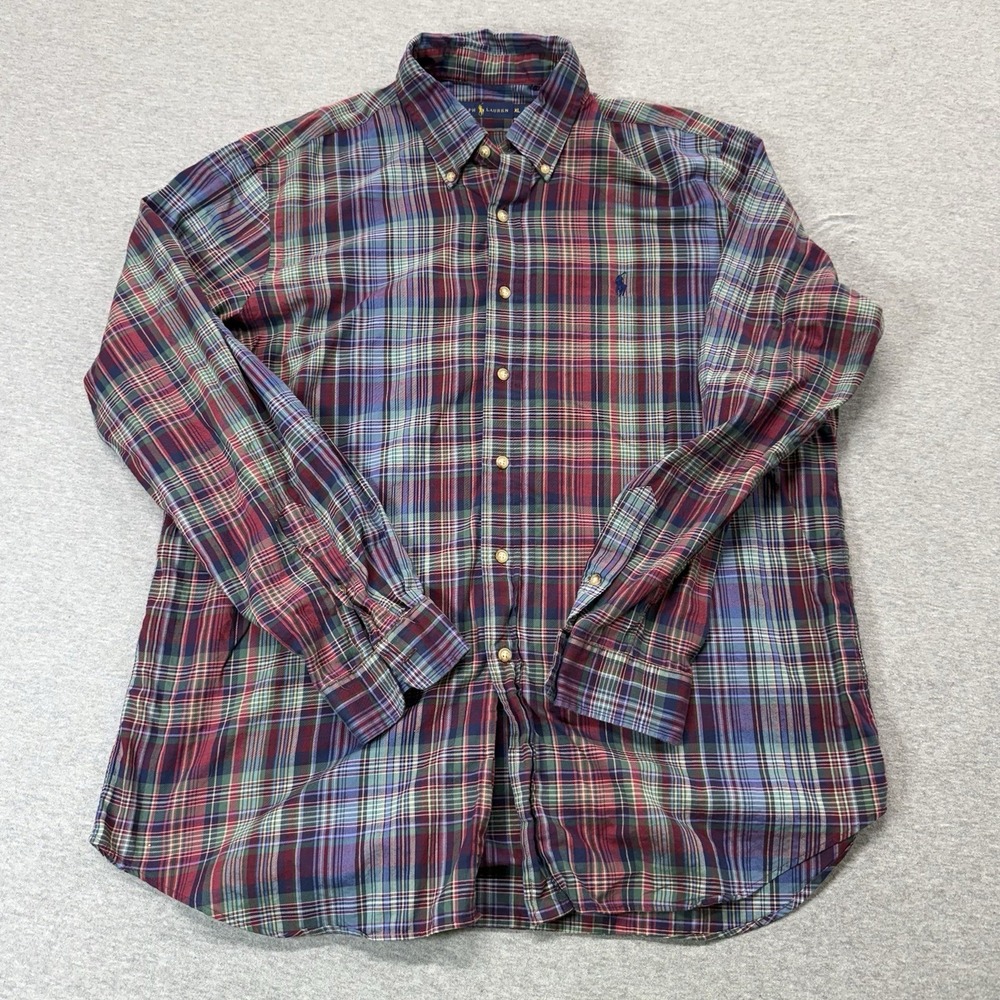 Polo Ralph Lauren Shirt XL Mens Blue Red Plaid Long Sleeve Slim Fit Button Down
